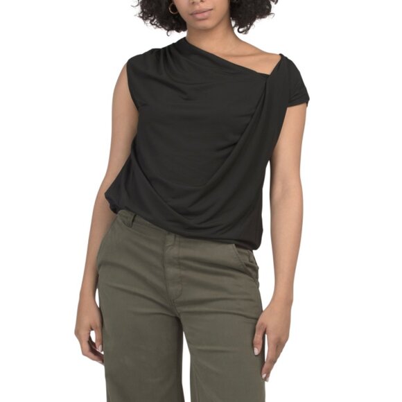 MAX STUDIO LONDON Black Shoulder Drape Top - Picture 1 of 2
